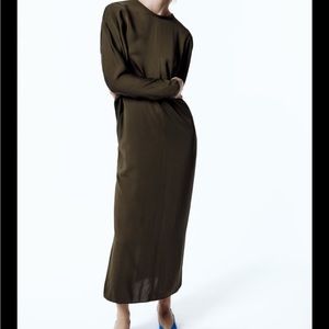 NWT ZARA KHAKI (OLIVE) STRAIGHT MIDI DRESS